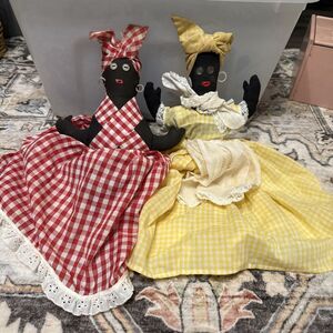 Vintage Folk Art Primitive Cloth Doll Lot African American Black Shelf Sitter